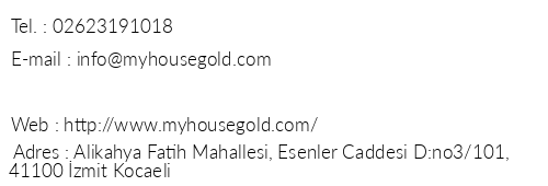 My House Gold telefon numaralar, faks, e-mail, posta adresi ve iletiim bilgileri